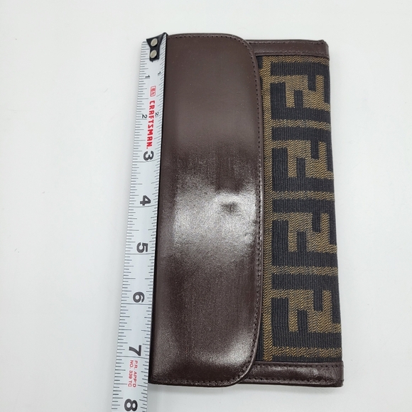 VINTAGE FENDI Authentic Bifold Long Wallet Zucca Canvas Leather Brown Logo FENDI - Picture 13 of 16
